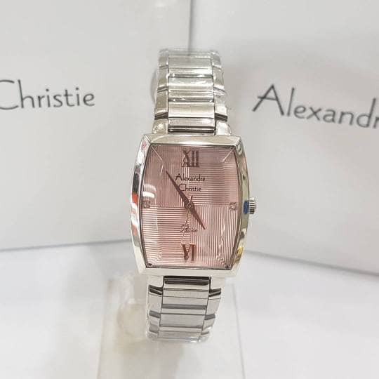 JAM TANGAN WANITA ALEXANDRE CHRISTIE ORIGINAL AC2617 KOTAK SILVER PINK