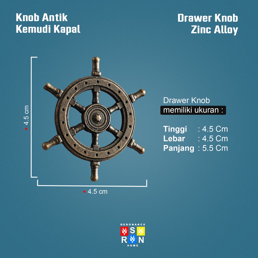 Knob Laci Lemari Kuningan Antik Vintage Motif Kemudi Kapal / Drawer Knob Resonance Home