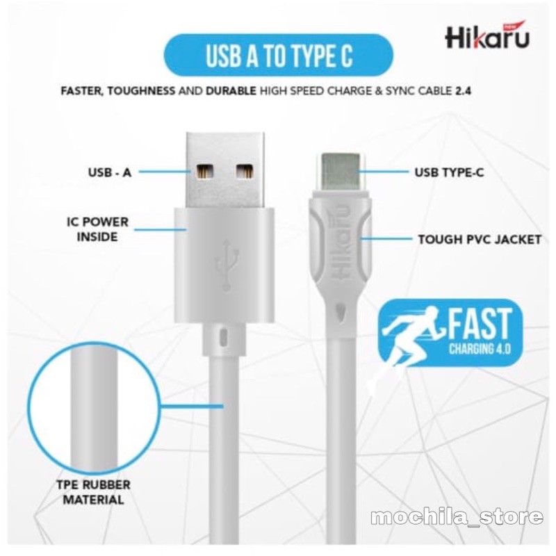 Kabel Data Fast Charging Tipe C / Type C - Dura Fast 2.4A - Fast Charging - 1 Meter - Hikaru