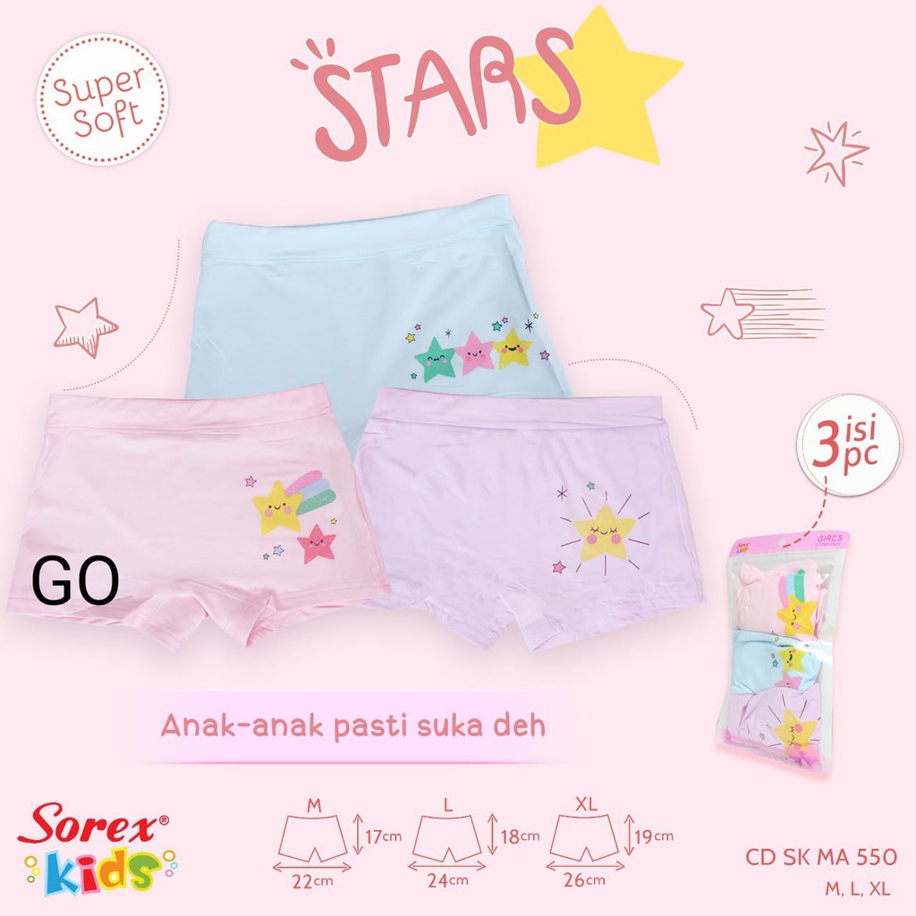 gosSOREX  Kids Girls BOXER Anak Celana Dalam Anak Perempuan CD PolosBergambar Super Soft(perbiji)