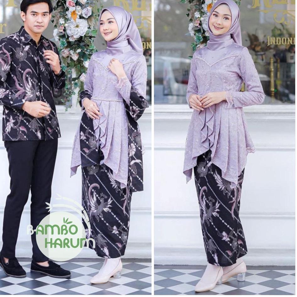 (TERBARU) Baju Couple Batik Kebaya Brokat , Batik Kebaya Lamaran Tunangan Baju Batik Wisuda, Simple 