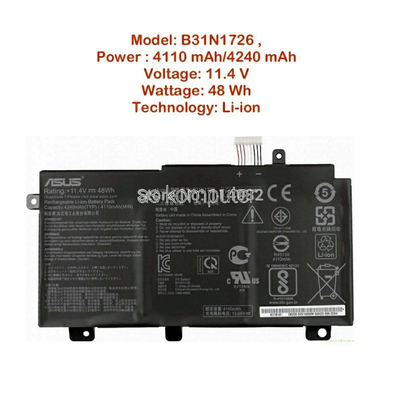 Baterai Original B31N1726 Asus TUF Game FX504 FX504GE FX505 FX505GE DM040T