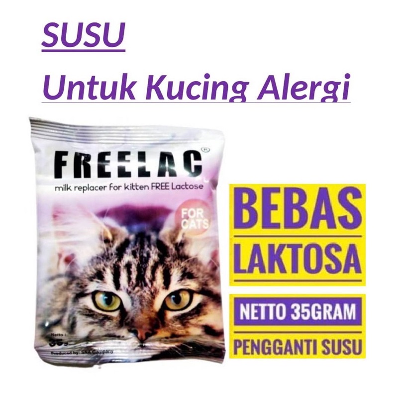 Susu freelac perSACHET - untuk kucing ALERGI kitten kiten baby &amp; dewasa 35gr