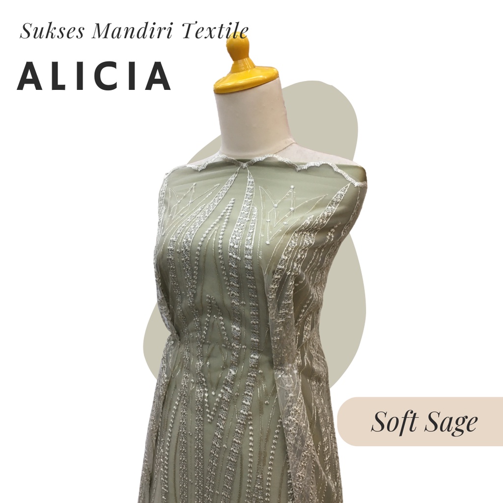 [ALICIA] Brokat Brukat Tile Premium Mewah Warna Soft Sage Green Hijau | Harga ½ meter = 50 cm (Bahan