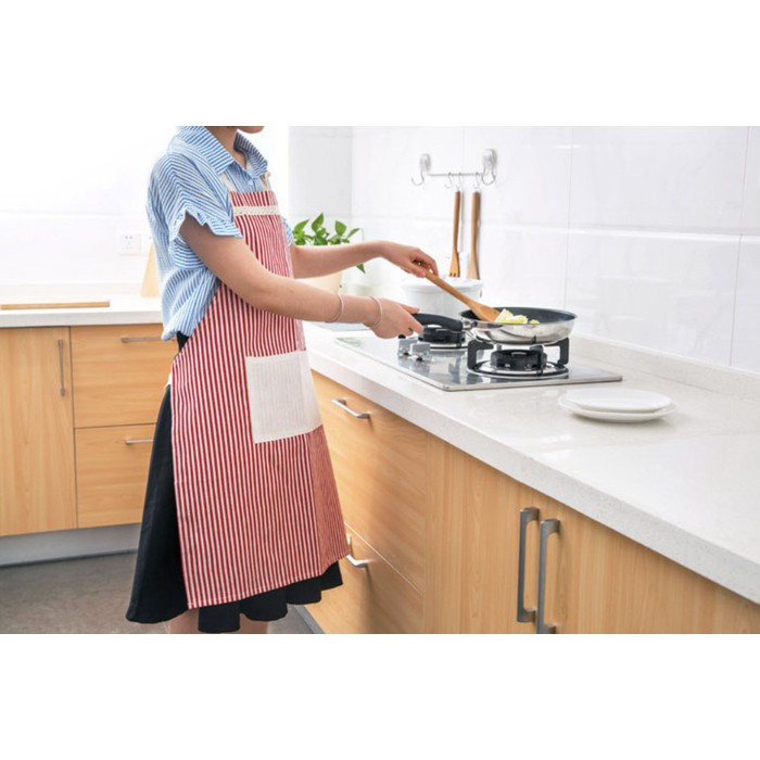 Treavelmate Apron / Celemek Masak /Bahan Katun Juga Halus Motif Garis