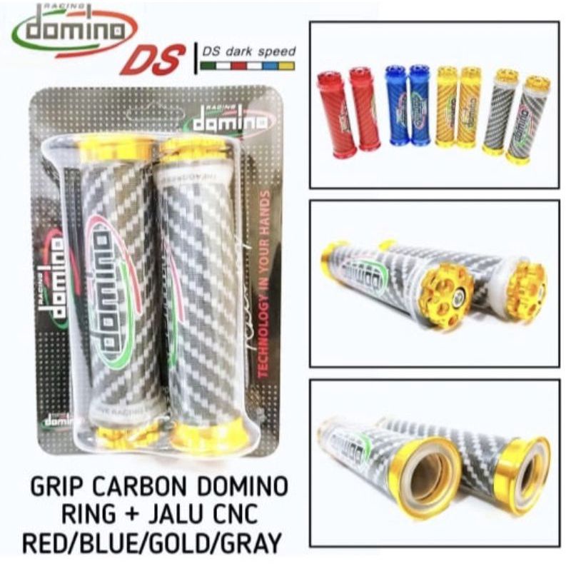 1 set kiri kanan sarung gas karbon domino cnc bulu + ring alloy cnc uni ersal semua motor bisa pakai