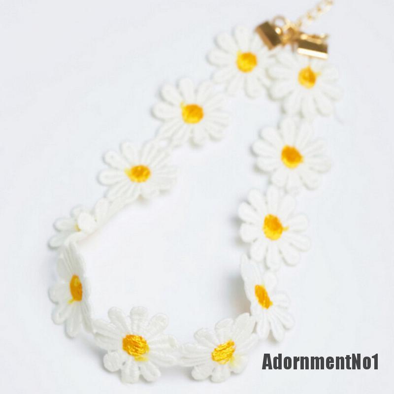 (Adornmentno1) Kalung Choker Lace Bunga Daisy Warna Kuning / Putih Gaya Boho Untuk Wanita