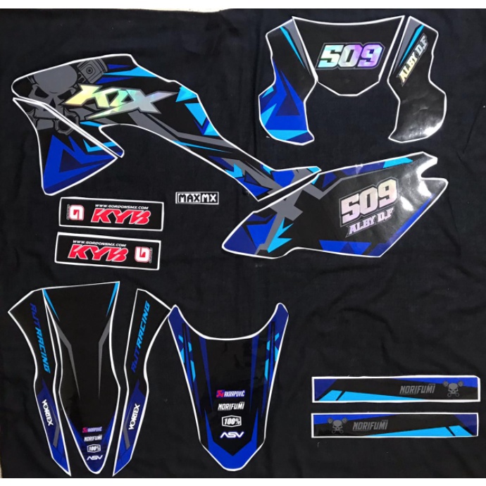 Decal Stiker KLX 150 BF Dekal Variasi Sticker Striping Custom Full Body BIRU Army cutting pelangi