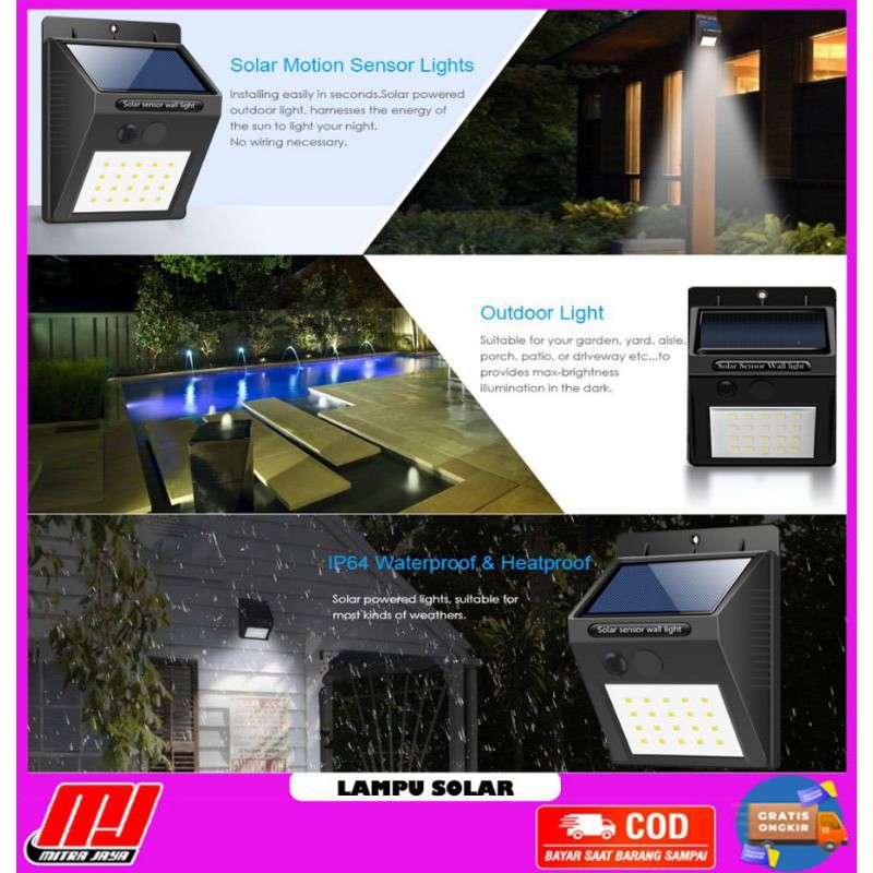 Lampu Solar 30 LED Wall Light Sensor Outdoor Waterproof Light Garden