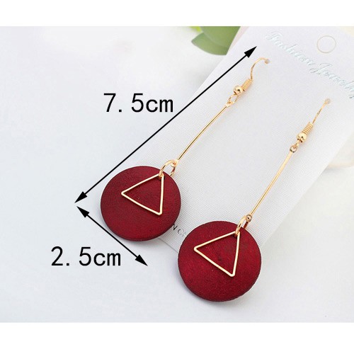 LRC Anting Gantung Fashion Round Shape Pendant Decorated Simple Earrings