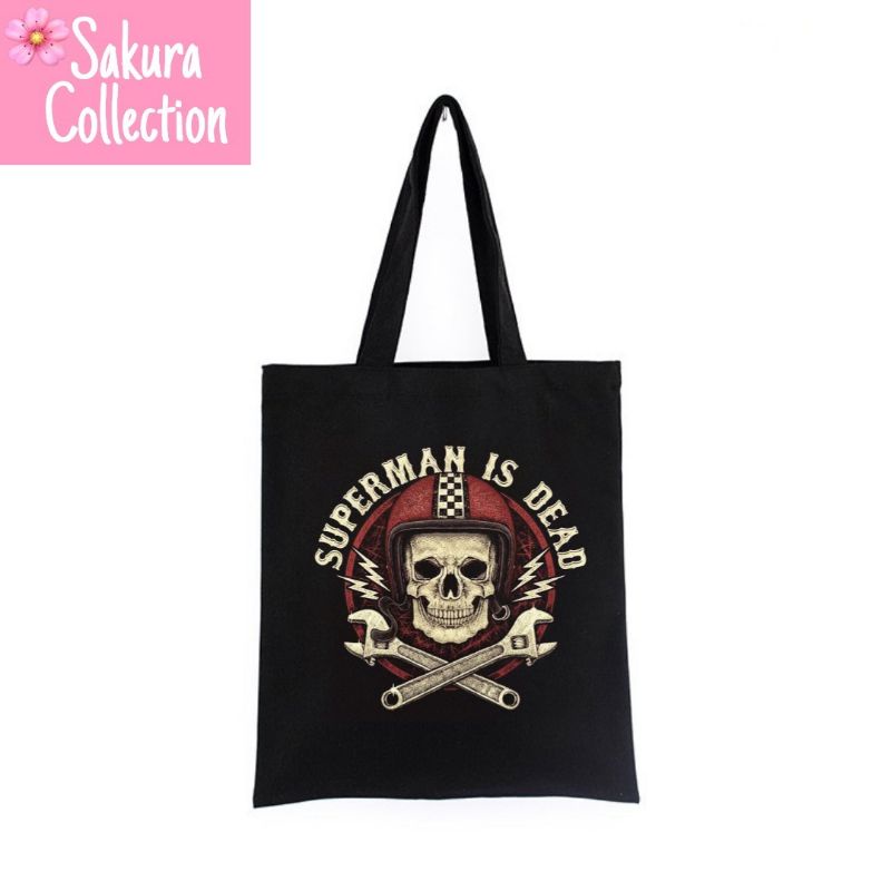 Tote Bag tas SUPERMAN IS DEAD SID musik Heavy rock metal tote bag resleting pria wanita tas sekolah / tas ngaji / tas kerja / tas belanja unisex canvas kekinian hitam/black tas jinjing/laptop fashion