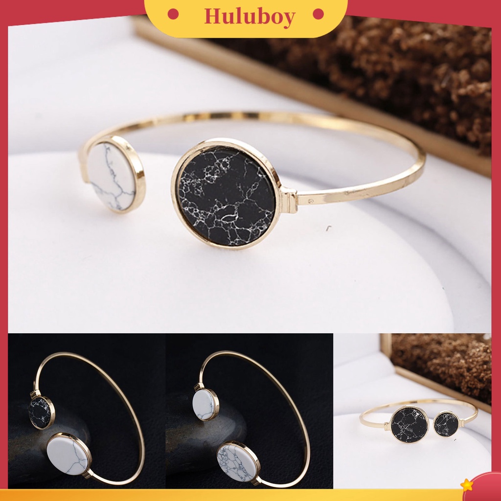 Hu Hu Hu Hu Hu Alat Bantu Pasang Kacamata♡ Gelang Bangle Open Cuff Adjustable Tekstur Marmer Untuk Wanita