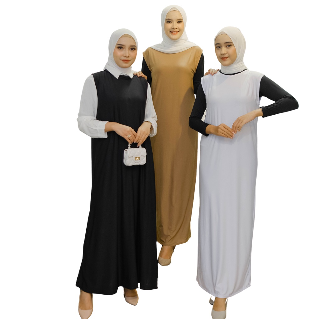 Span Inner Dress Inner Span INNER DRESS [SLEEVELESS] Bisa Buat Bumil |  SINGLET DALEMAN GAMIS MUSLIM ￼Inner Gamis / Daleman Gamis Hitam Polos Bahan Jersey