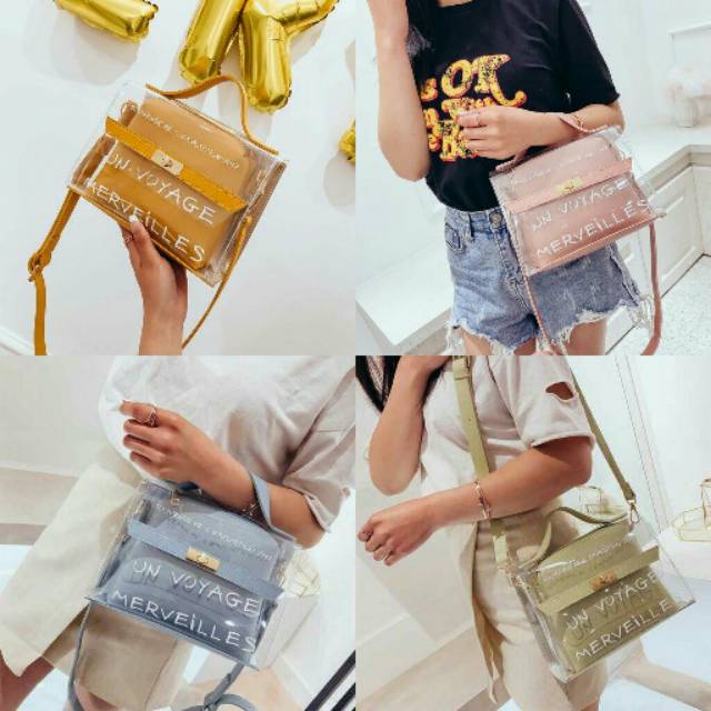 un voyage transparent sling bag