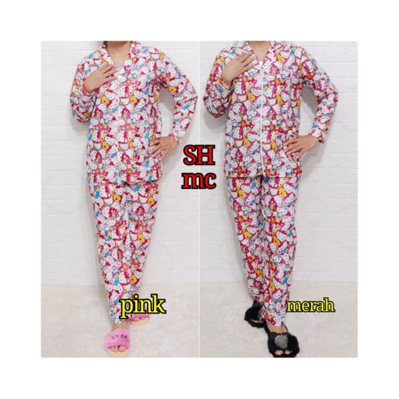 Baju Tidur Piyama Wanita Motif hellokity  Pajamas Katun  / Baju Tidur setelan Wanita Katun PP Terbaru Bigsize Kekiniaan