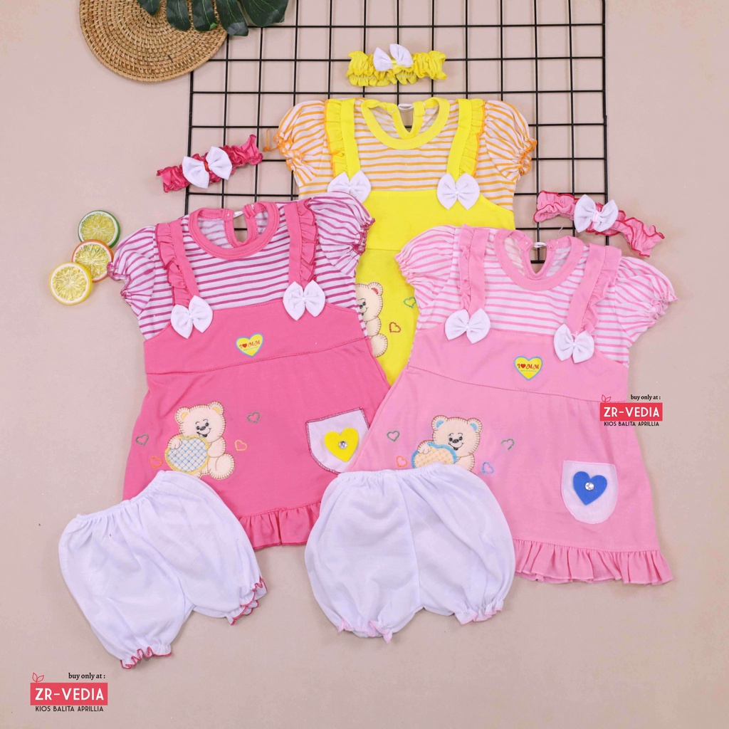 (GRATIS TOPI/BANDANA)  Setelan Baby Naomi 0-12 Bulan / Baju Bayi Anak Perempuan Bahan Katun New Born Kiosbalitaaprillia