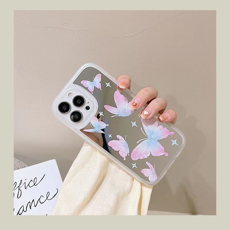 Case Desain Butterfly Aksen Cermin Untuk iPhone 12 13 11 Pro Max X Xs Max Xr