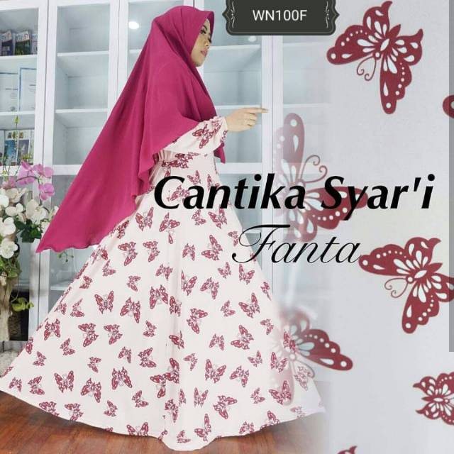 Baju gamis syari cantika pink fanta bahan jersey fit jumbo