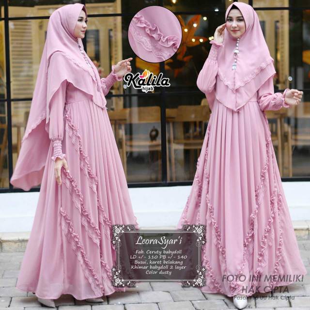 Leora gamis syari plus khimar bahan ceruty babydoll