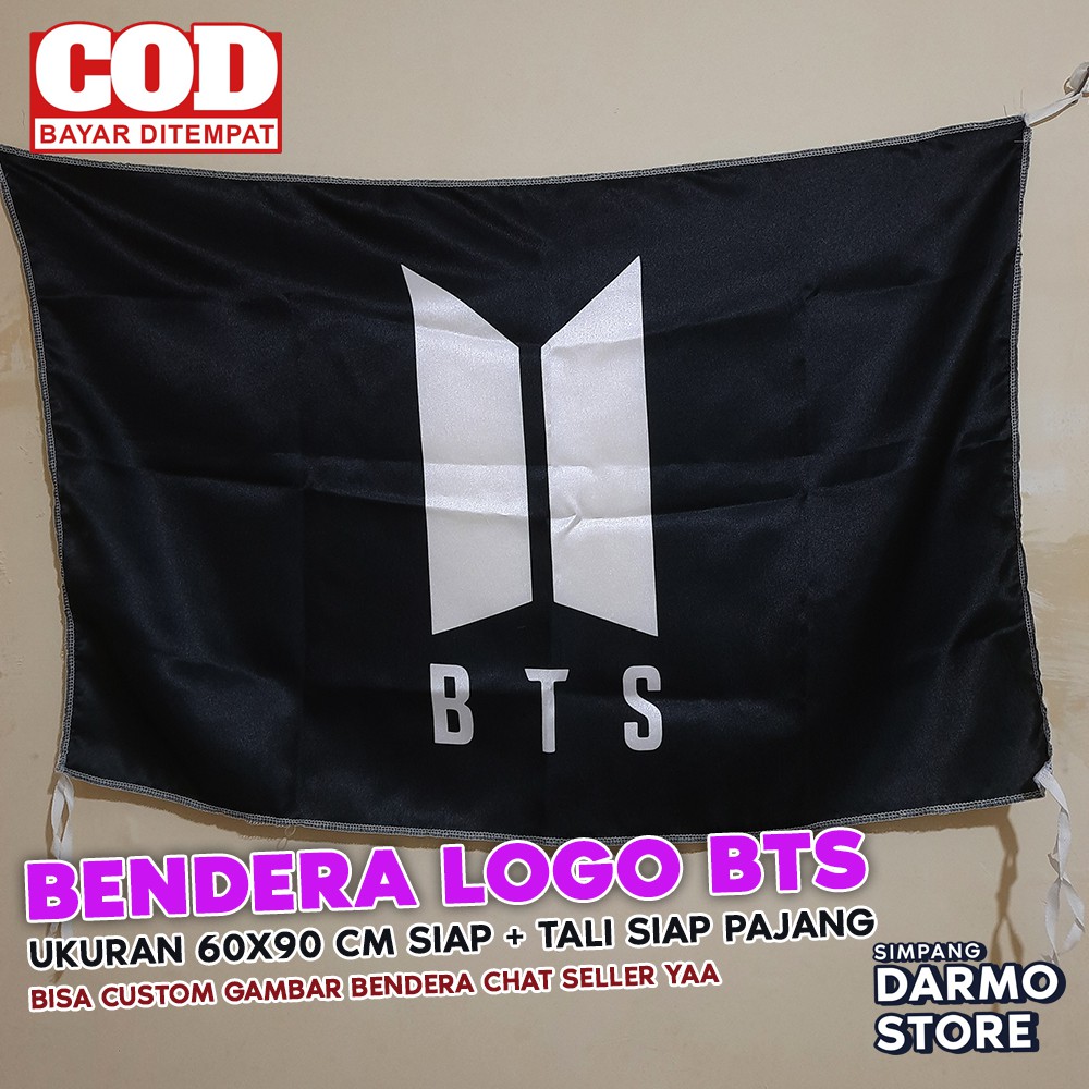 Bendera Kain Logo BTS Baru Foto All Member KPOP Junkook Jimin Jin V RM J-Hope bisa custom 60x90 cm