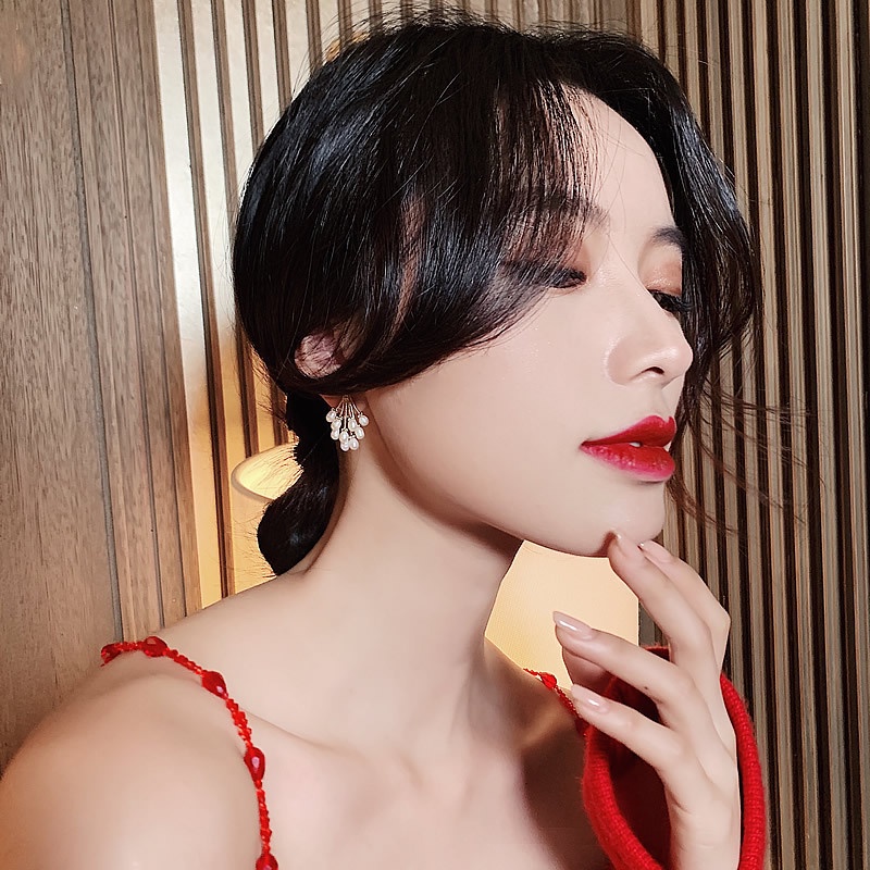 Anting Stud Liontin Mutiara Gaya Korea Untuk Wanita