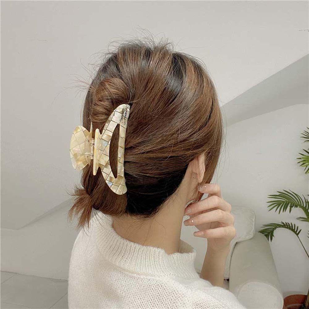 NEEDWAY Needway Asetat Hiu Klip Hadiah Fashion Elegan Besar Manis Champagne Perempuan Hair Clip