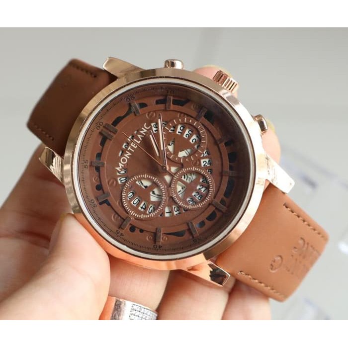 JAM TANGAN PRIA MONTBLANC KULIT TANGGAL BROWN ROSEGOLD (BROWN)
