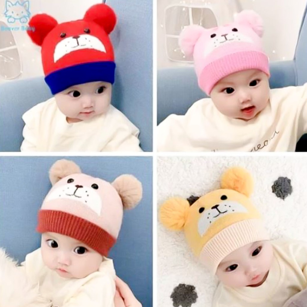 Kupluk Rajut Pompom Anak Bayi Karakter Lion