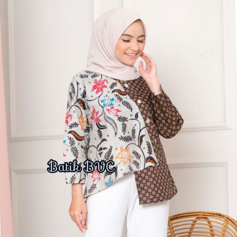 tey-17 Batik wanita ASJ SA HRB026 Kenongo Kemeja Tosca Pendek-Truntum Ayunda