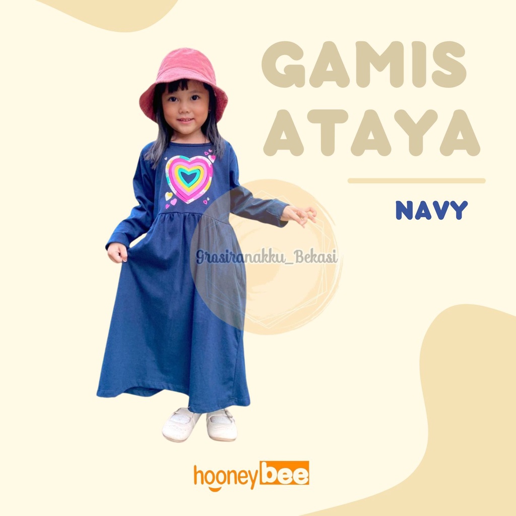 Gamis Kaos Anak Ataya Hooneybee Warna Navy 2-10Thn