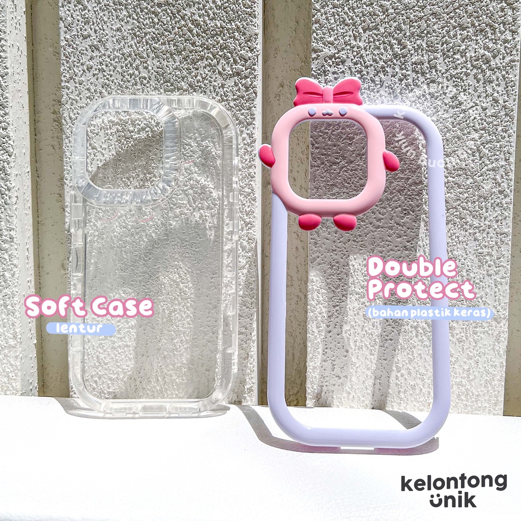 For iPhone - 3D Cute Little Monster with Bow 2 in 1 Soft Case/ Casing Kamera Pita