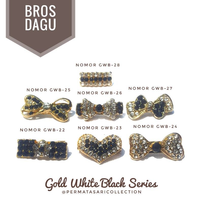 Bros Dagu Korea Kecil Aksesoris Jilbab Hijab Kerudung Wanita Muslim Muslimah Gold White Black Hitam Putih Kuning Emas Small Brooch Pin Peniti Motif Bunga Pita Mutiara 2