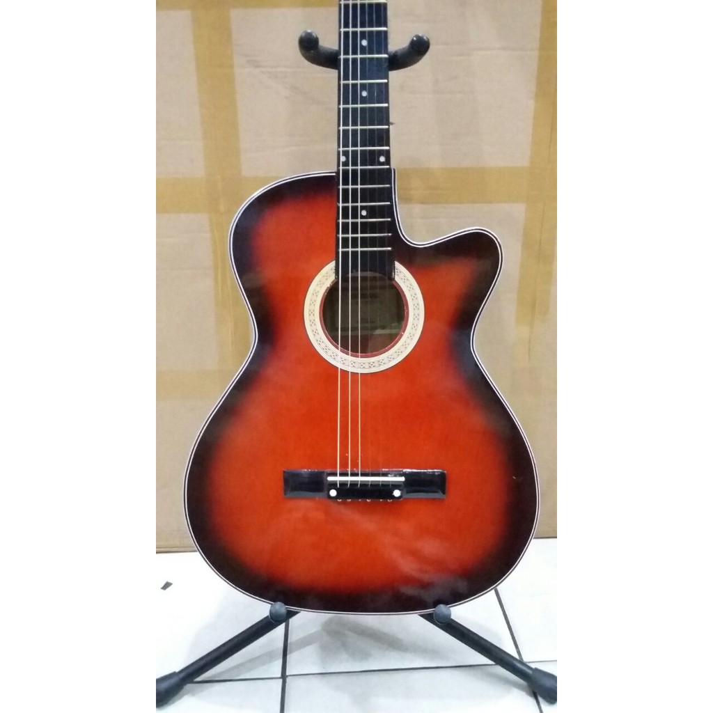 Gitar Akustik Slim Merk Yamaha Warna Sunburst Merah Buat Pemula Belajar Jakarta Murah