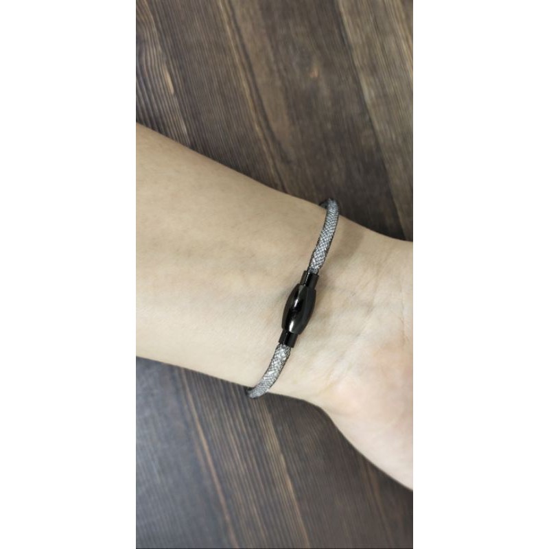 Fifi Fashion Gelang Tali Kawat Pandora Gliter Swaroovski Kunci Magnet Oval