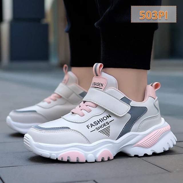 Sepatu Sneaker Anak Fashion Cewek Cowok Pink Putih (503)