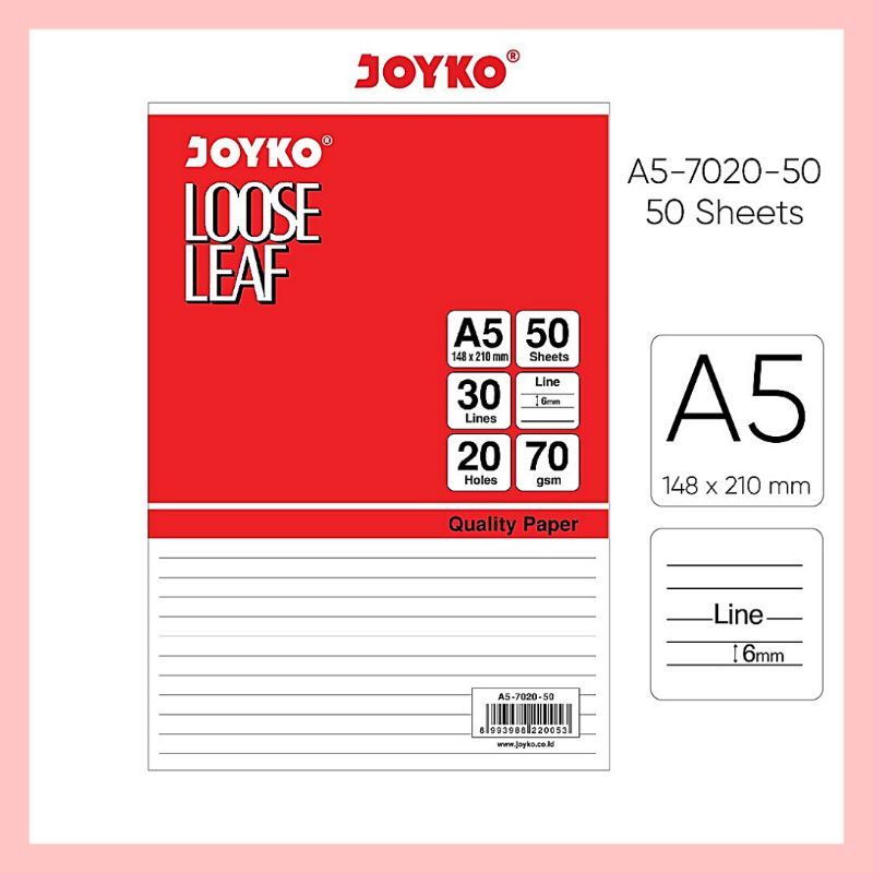 

Loose Leaf Joyko Ukuran A5 isi 50 Lembar
