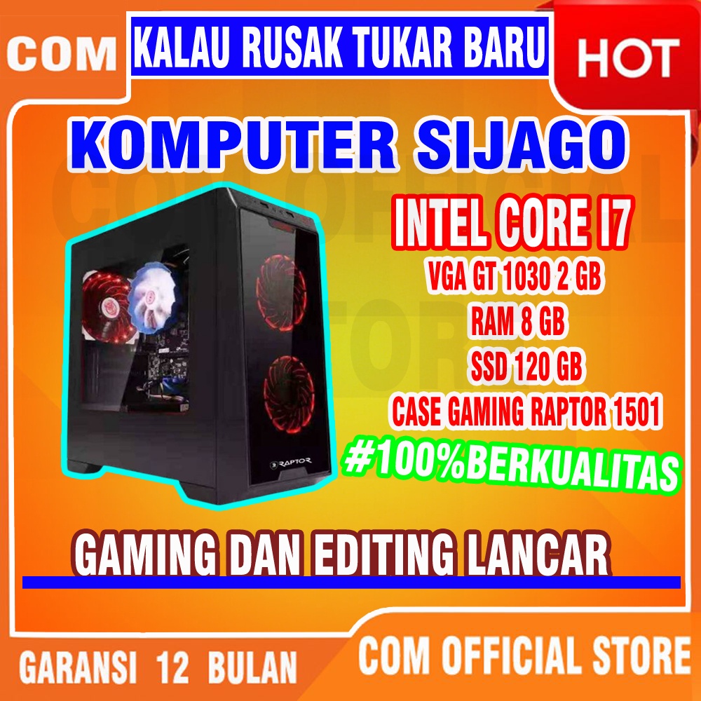 Bergaransi (GGP) KOMPUTER GAMING FULL SET PC COMPUTER RAKITAN I7 VGA GT 1030 RAM 8GB SSD 120GB