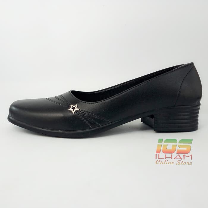 Guci KO3 Sepatu Pantofel Wanita Guru Sekolah Kerja Kantor Hak 3cm Size 37-40 Hitam