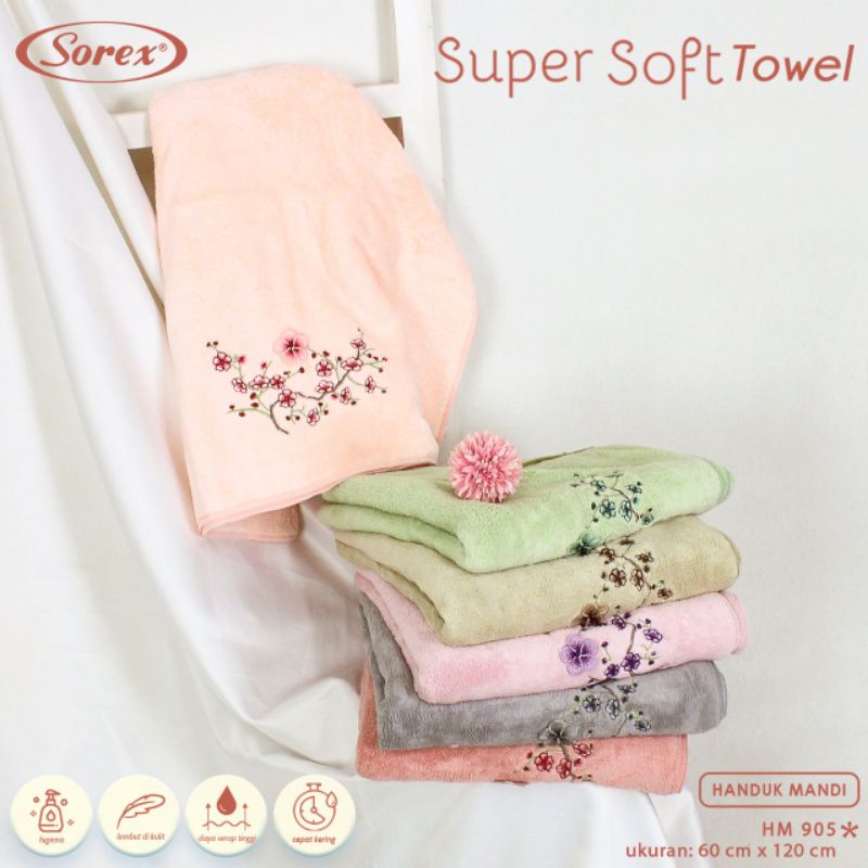 Sorex Towel HM 905 Handuk Mandi Dewasa Super Soft Towel Lembut Daya Serap Tinggi Corak Bunga
