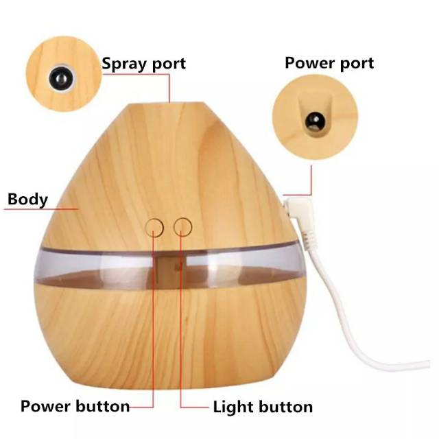 HUMIDIFIER PURIFIER DIFFUSER AROMATHERAPY NIGHT LIGHT 300ML PELEMBAB PENGHARUM RUANGAN ESSENTIAL OIL