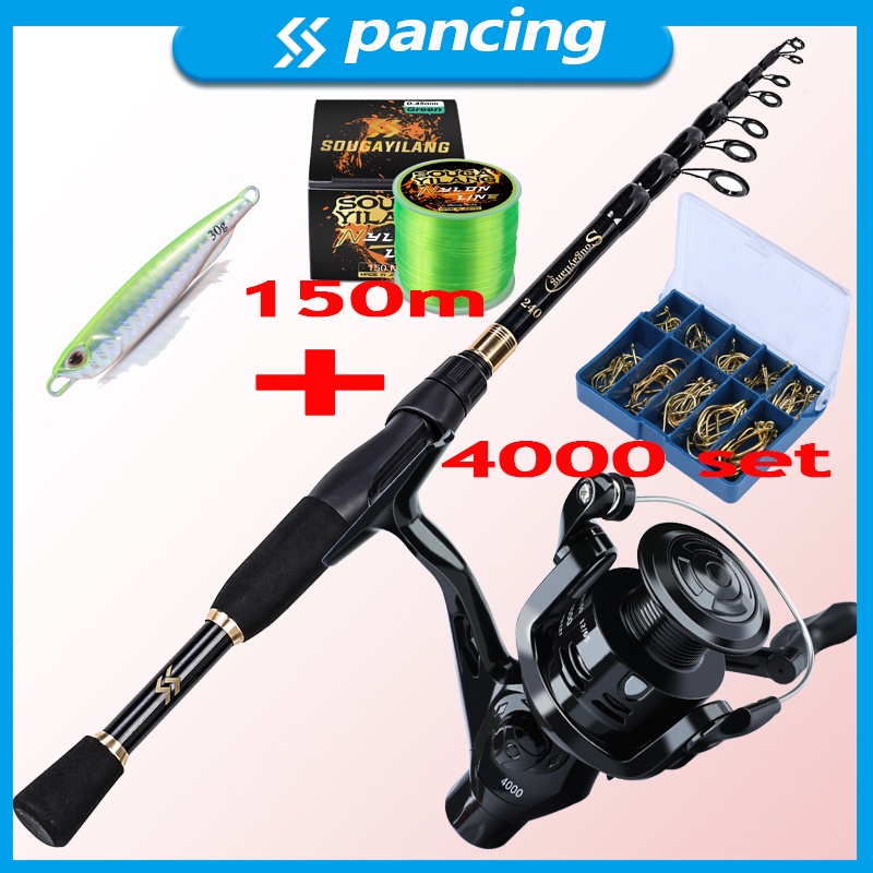 Carbon Fiber Joran Pancing set Pancing Telescopic Fishing Rod 1.8m 2.1m 2.4m Ultralight Weight Casting Spinning pancingan set lengkap joran casting