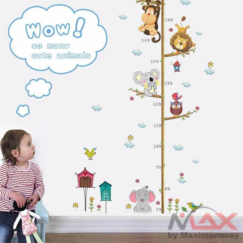 Wallpaper Meteran tinggi badan anak pengukur tinggi badan alat ukur tinggi badan garisan tinggi badan Stiker DInding Pengukur Tinggi Badan Anak Alat ukur tinggi badan anak meteran Cartoon Animals Lion Monkey Owl Elephant Height Measure Wall Sticker