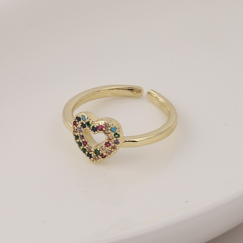 Udang kering gelang Berlian tembaga mikro inlay ornamen berbentuk hati cinta peach jantung cincin pe