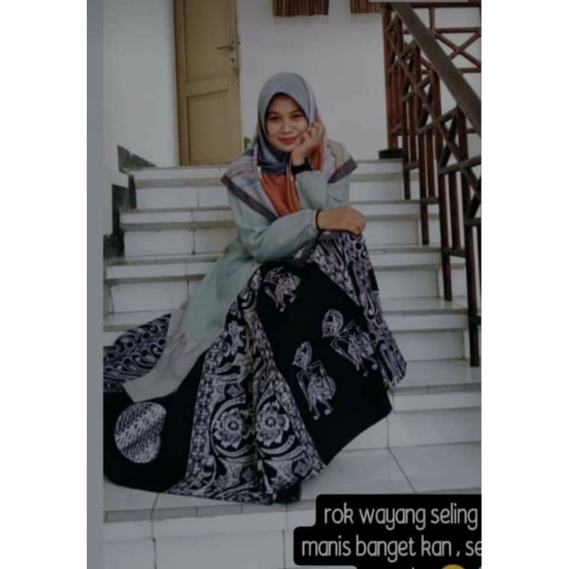 Rok Batik Cap Wayang Seling Hitam Busana Batik Wanita Cantik Modern Casual Formal Katun Premium