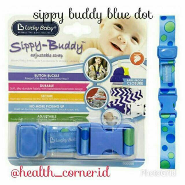 Lucky Baby Sippy Buddy Adjustable Strap - Blue Dot