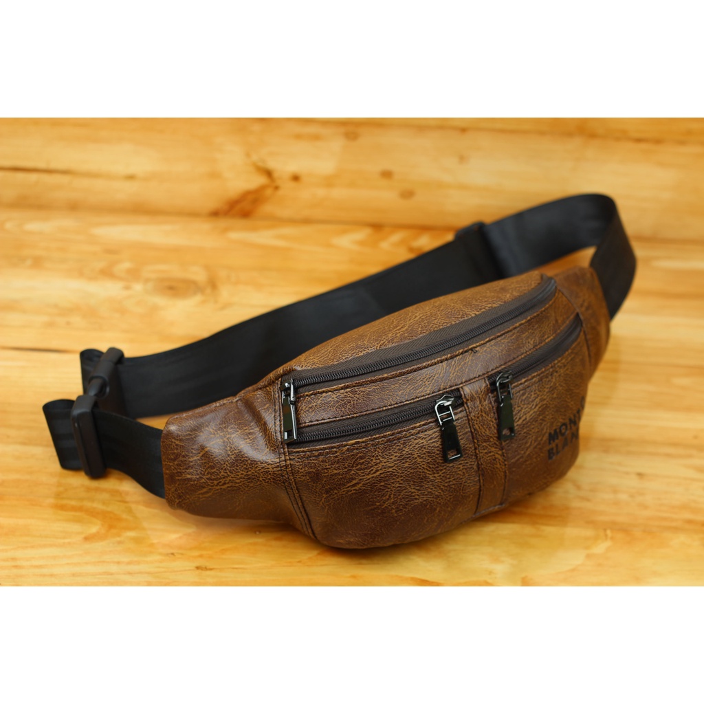 Terbaru Waistbag Pria Bahan Kulit PU Leather Waterproof Import Quality Tas Pinggang Tas Selempang Pria