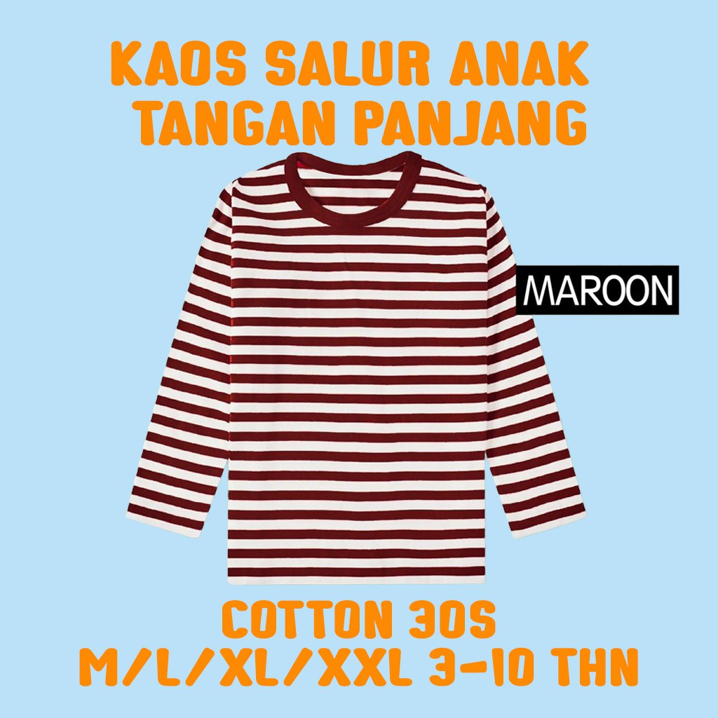 KAOS DISTRO ANAK BAYI BALITA SD MOTIF SALUR BELANG SETERIP STRIPE GARIS BERGARIS TANGAN LENGAN PANJANG LUCU LAKI LAKI PEREMPUAN COWO CEWE COWOK CEWEK UNISEX  USIA UMUR 3 4 5 6 7 8 9 10  TAHUN TAUN KEKINIAN LUCU COOTON KATUN CVC 30 S  PREMIUM HITAM PUTIH-MAROON