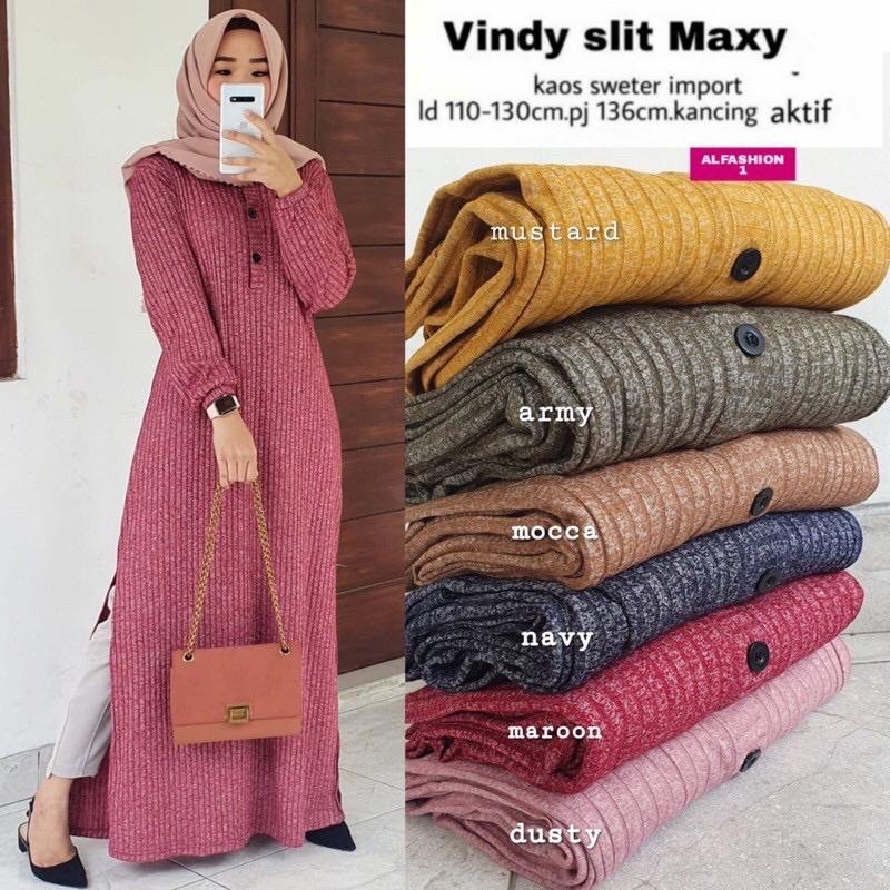 Vindy Slit Maxy - Gamis Rajut Sweter Import LD100 Busui / Gamis Import / R.11 - 213-5485