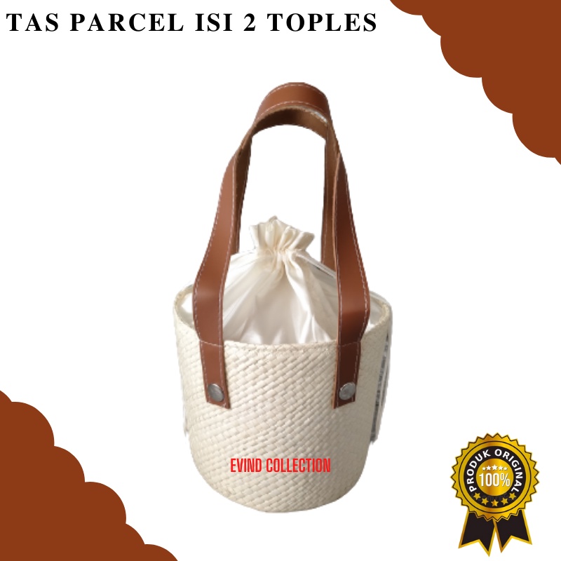 Tas Parcel Anyaman Isi 2 Toples Tali Kulit Sintetis Keranjang Hampers Anyaman Pandan