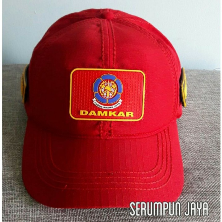 TOPI DAMKAR MERAH - TOPI DAMKAR 3PATCH PEMADAM VELCRO MERAH